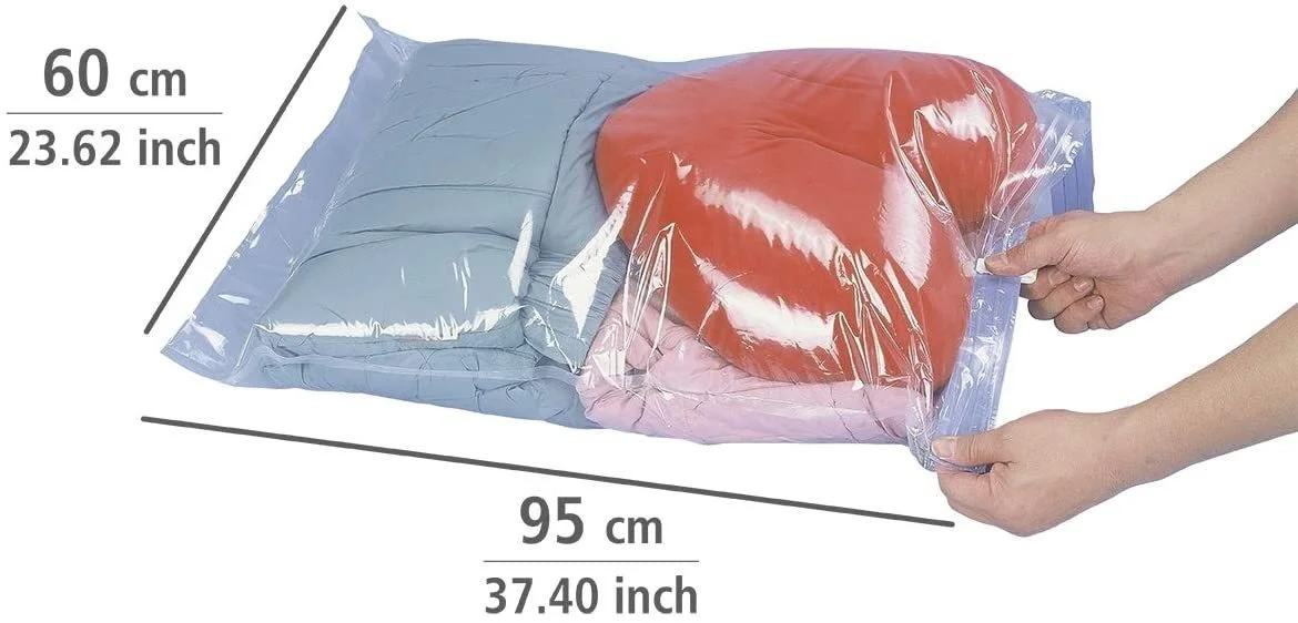 Universal Transparent Plastic Vacuum Compression Bags with Valve Suction Design 3-Pack for Quilts & Clothing Reinforced Sealing