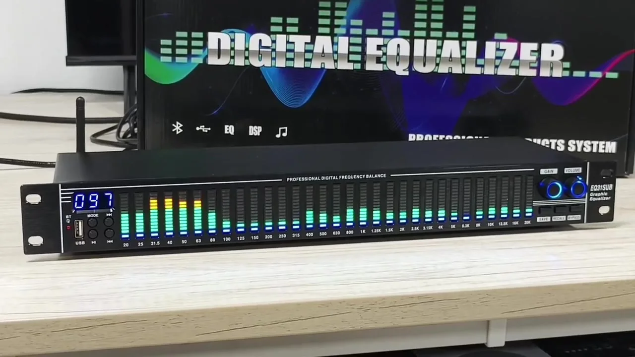 Equalizzatore Grafico 31 Bande Professionale – Processore Audio Digitale Con LED, Telecomando E Ingressi Coassiali/Ottici, Per Studio E Palco