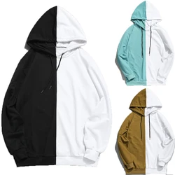 casual unisex streetwear half and half patchwork pullover two tone color block contrast hoodie
