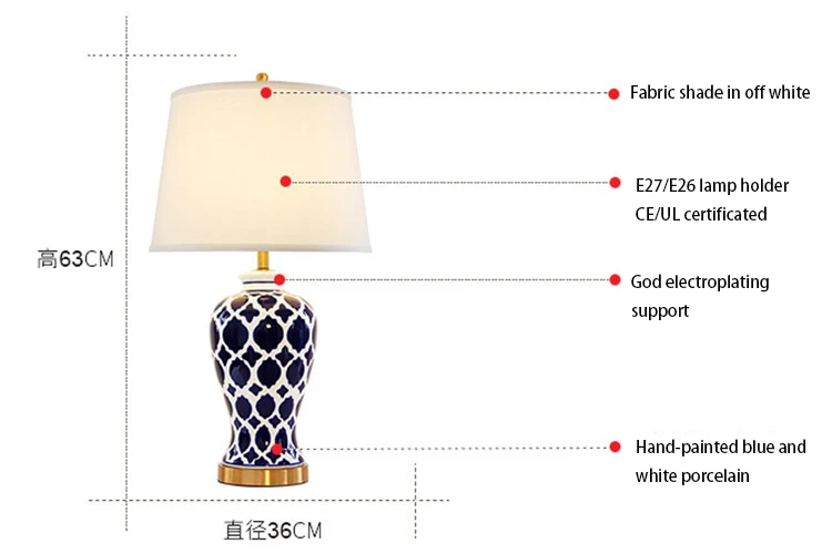 New modern Blue and White Porcelain Chinese Jar Ceramic Table Lamp for home hotel