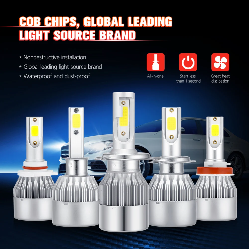 Kingshowstar - 72w C6 Fog Lamps Car Led Headlight Bulbs H1 H3 H7 H4 H11 9005 9006 Car Led Headlights For Car Accessories Led headlight bulb 11
