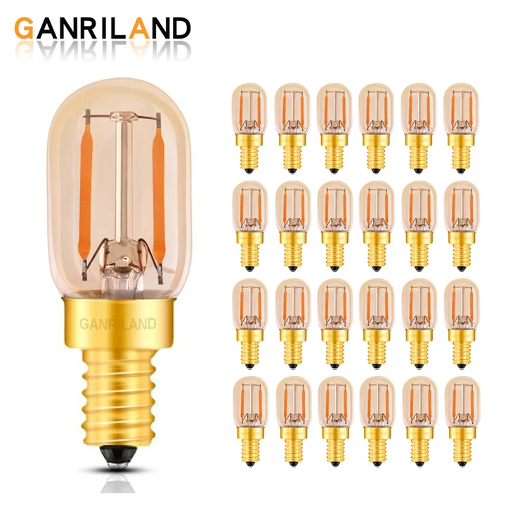 T22 LED Bulb Amber Glass Tubular Filament Night Bulb 1W E12 E14 Base Super warm 2200K Dimmable 25Pack