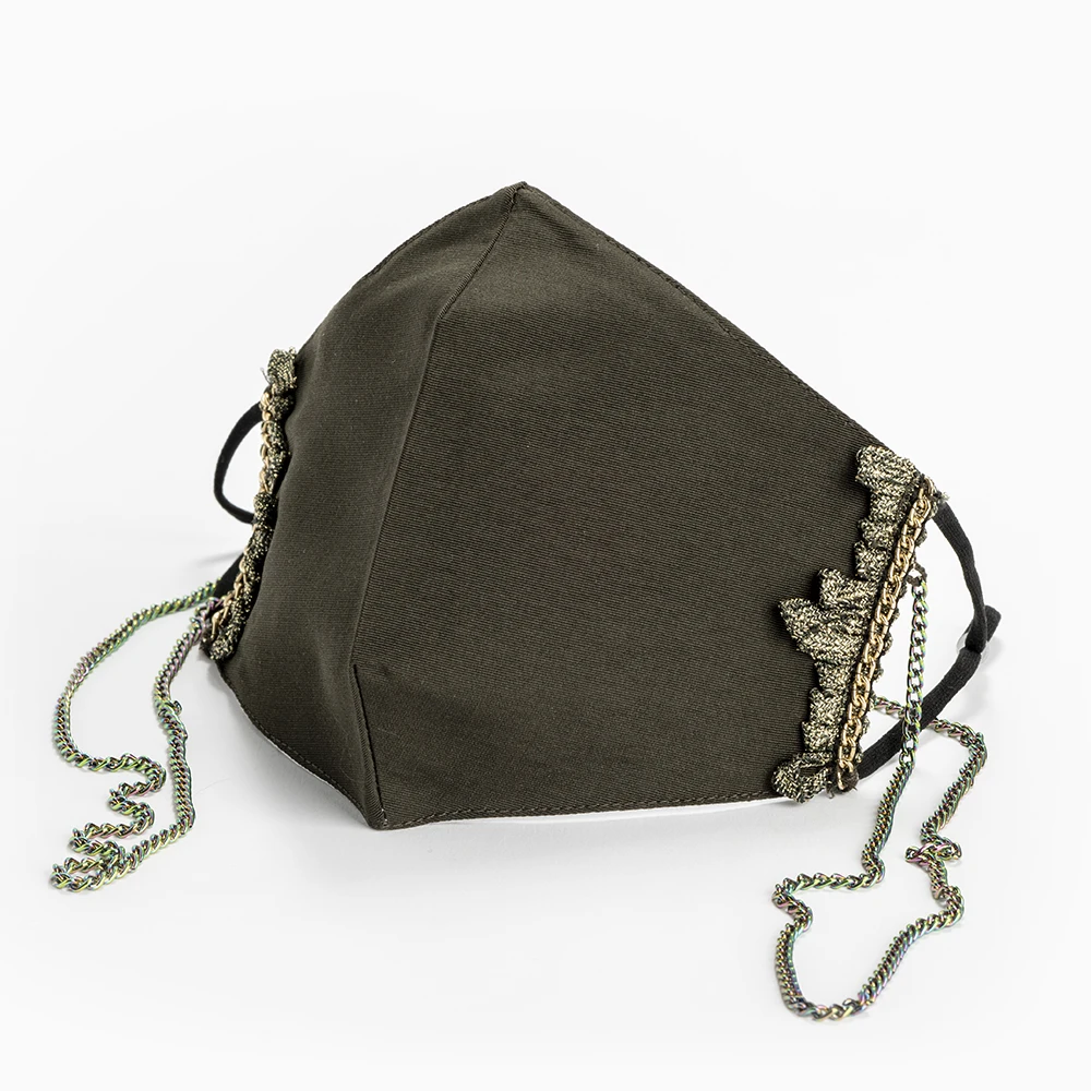 
Elegant Washable Reusable Rainbow Copper Chain Green Silk Mixed Fabric Facemasks 