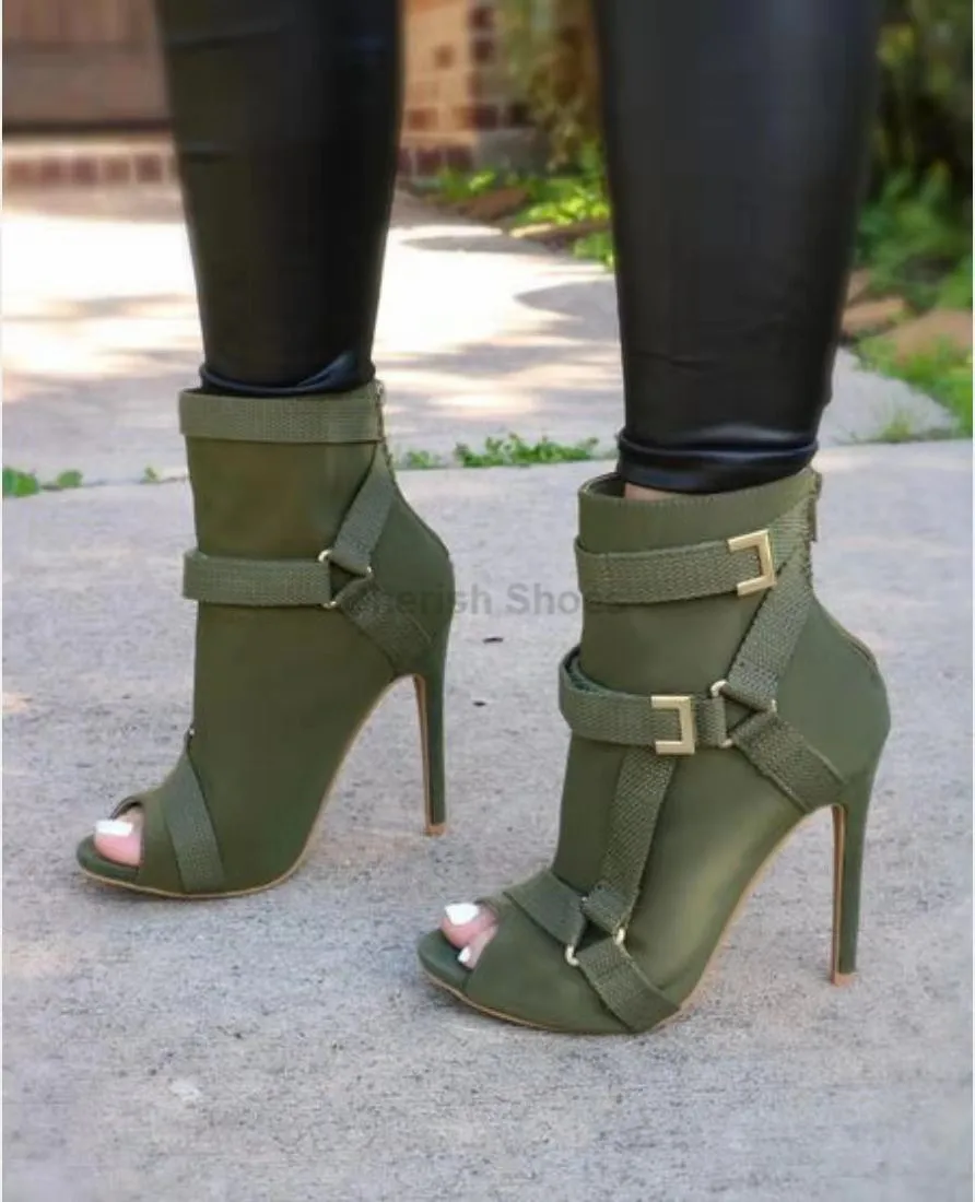 green peep toe boots