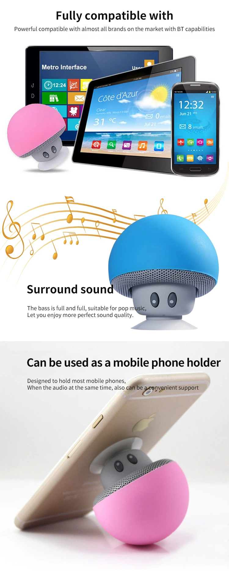 Museeq OEM Manufacturer Som Sucker Mushroom Phone Holder IPX4 waterproof Shower Portable Wireless Mini BT Speaker - ANKUX Tech Co., Ltd