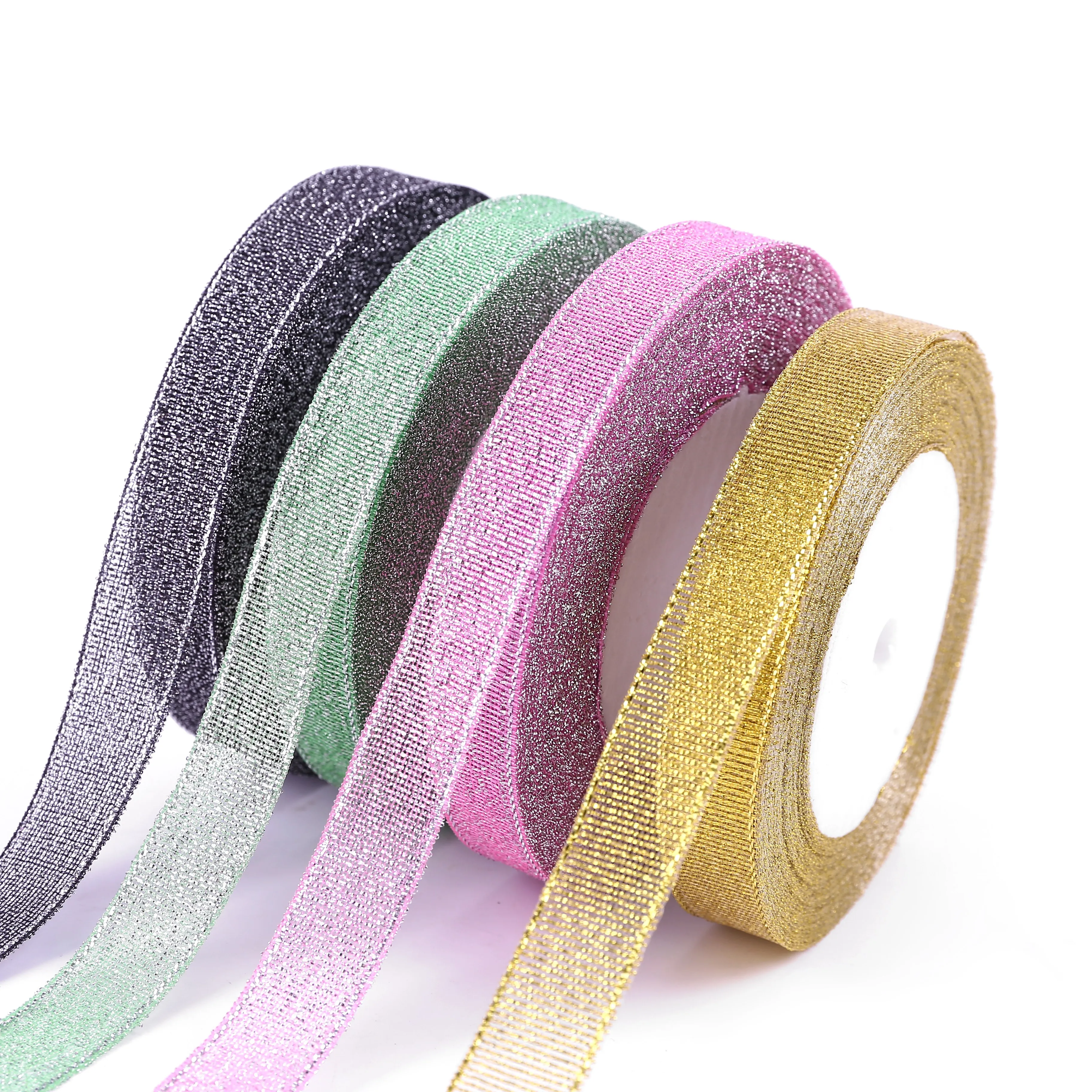 Hot selling glitter ribbon waterproof 3/6/10mm flower packaging metallic printed ribbon