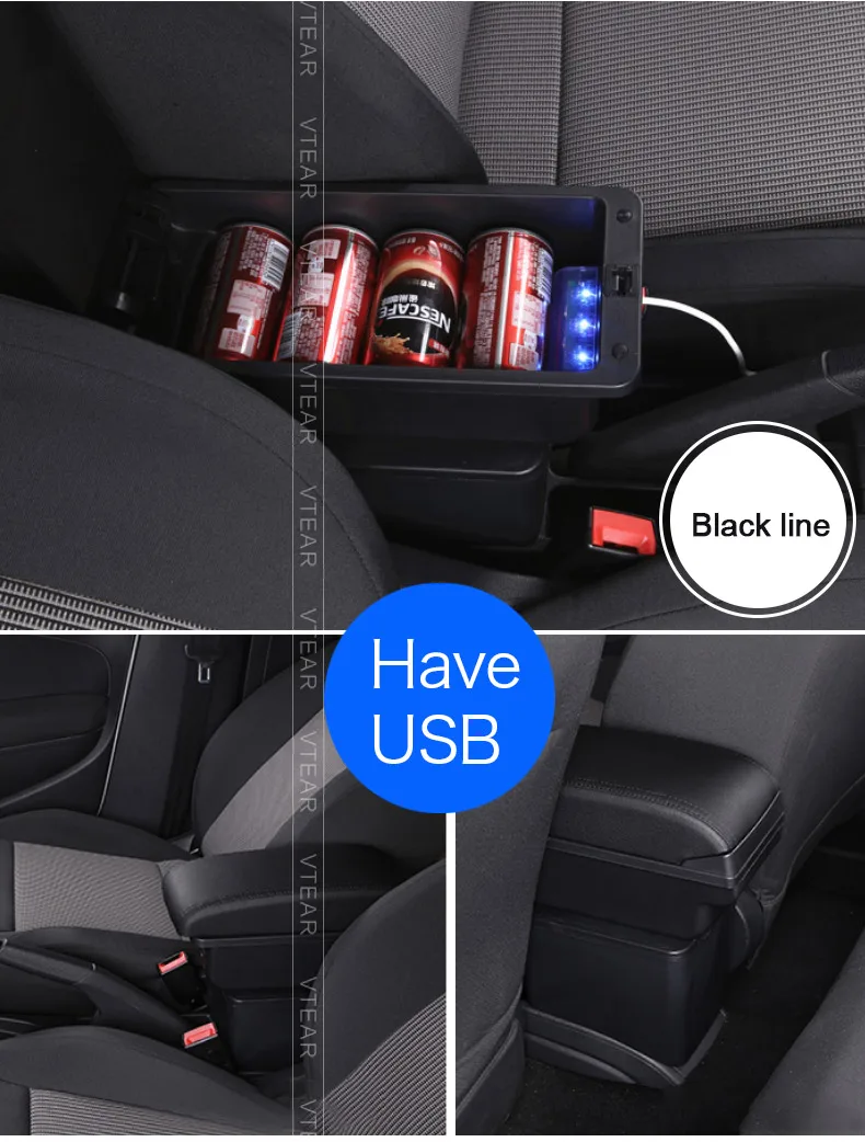Vtear For Toyota Avanza Armrest Usb Charging Heighten Double Layer