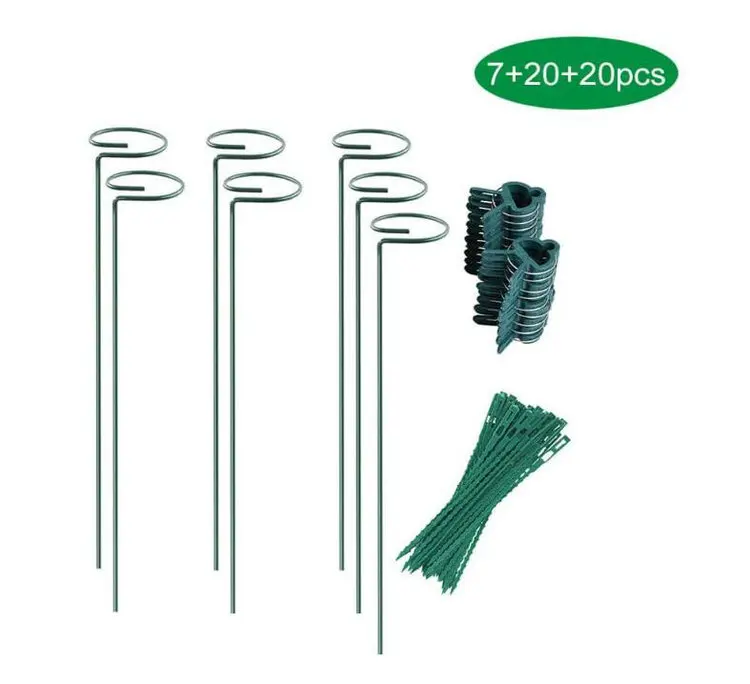Garden Metal Plant Support Sticks Set With 7 Flower Stake 15.8 Inch 20 Plant Support Clips 20