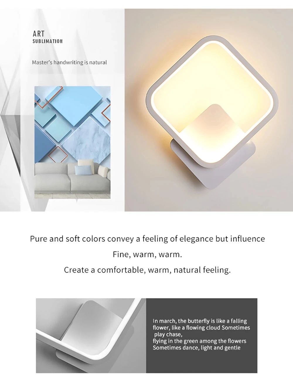 Factory supply 16w creative modern living room square led nordic wall lamp