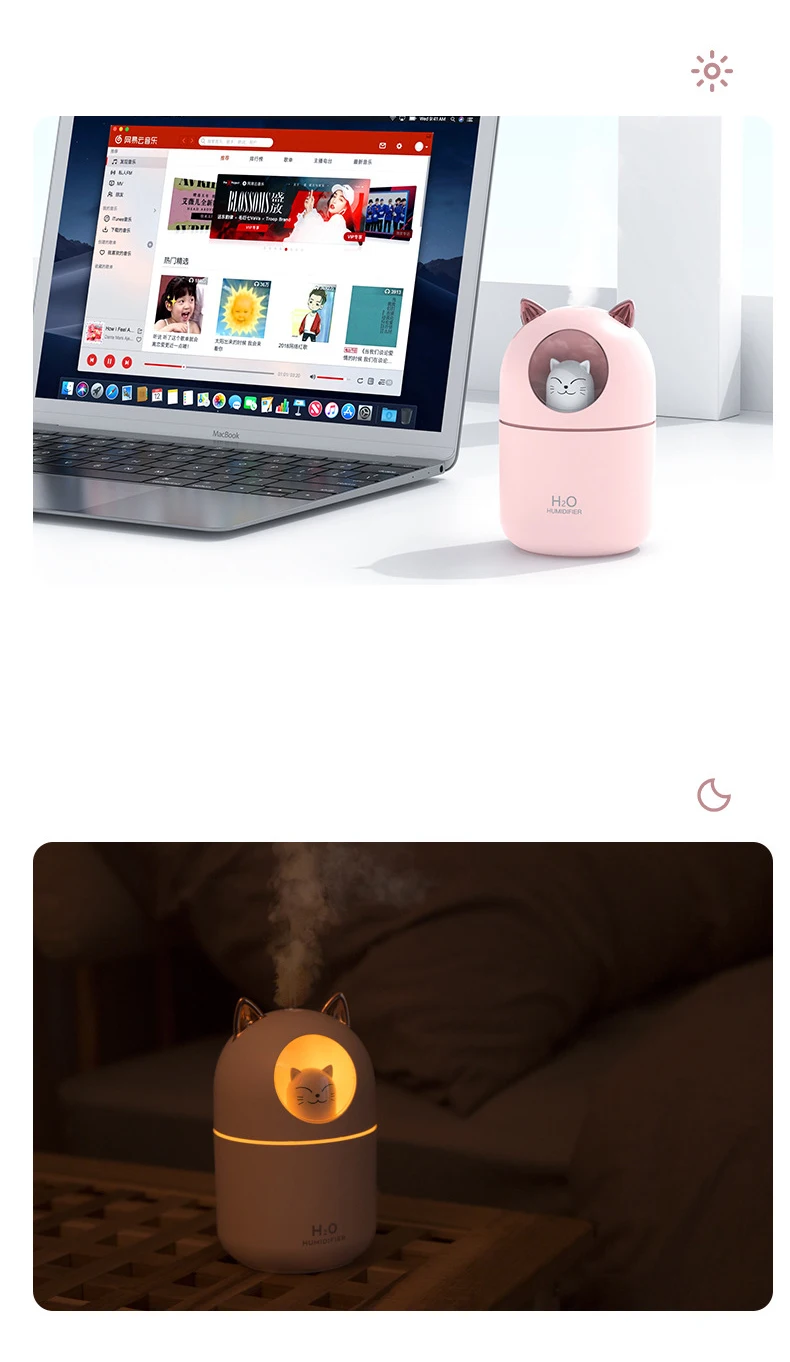 Handheld night light mute car office USB air purifier ultrasonic humidifier diffuser