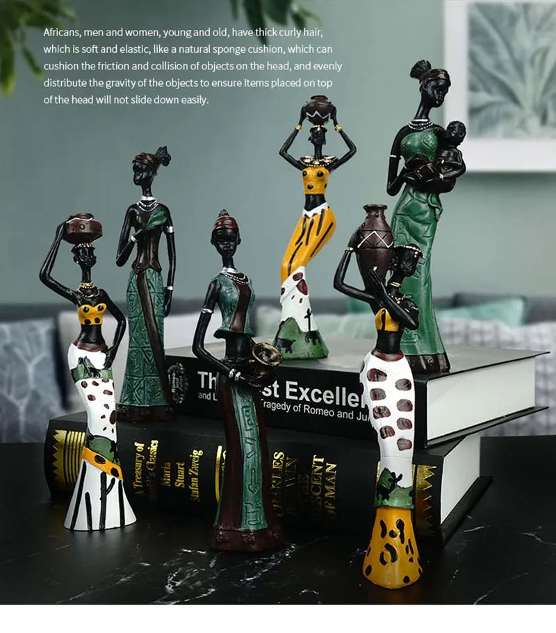 3 Pcs/Set African Characteristic People Statue Resin Traditional Feature Africa Black Figurine Exotic Home Decoration Desktop