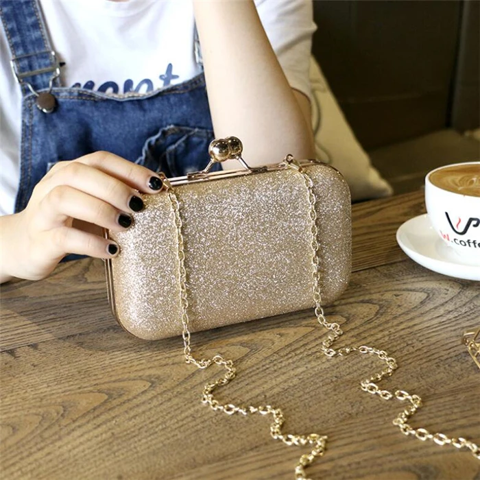 Famous designer gold shining clutch crossbody ladies pu evening bag