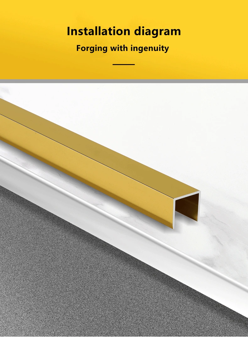 U shape Aluminum extrusion profile with polished gold finish for tile decoration supplier