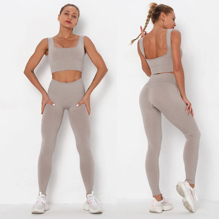2022 Fitness Seamless Yoga Set  Solid Crop Top+Long Pant Athleisure Women Suit Gym Sports Bra+Legging Two Piece Set Sportswear