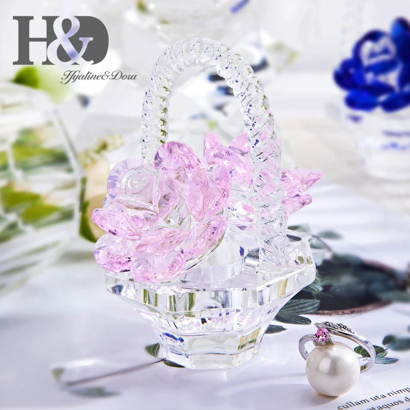 New Crystal Pink Rose Figurines Home Wedding Mother's Day Gift Ornaments Decor 