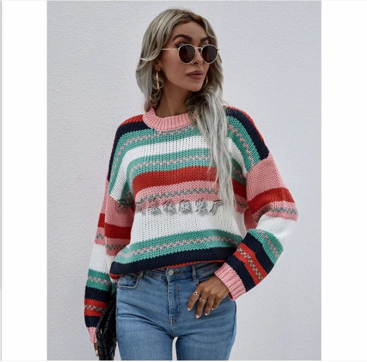 Spliced Sweater Pullover Loose Sweater 