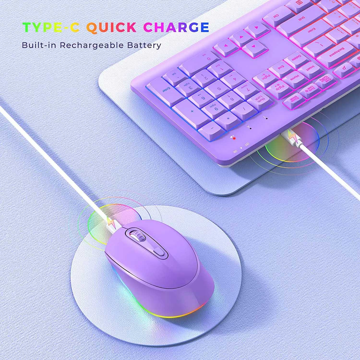 Seenda Rechargeable Illuminated Wireless Keyboard And Mouse Set For