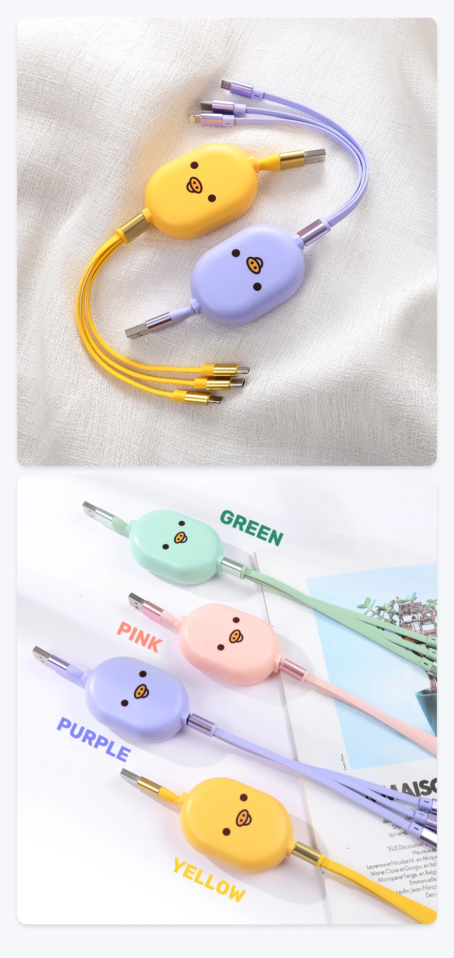 TOPK AN25 Cute Pig 1M 2.4A Micro USB Type C 3 in 1 USB Cable - ANKUX.COM