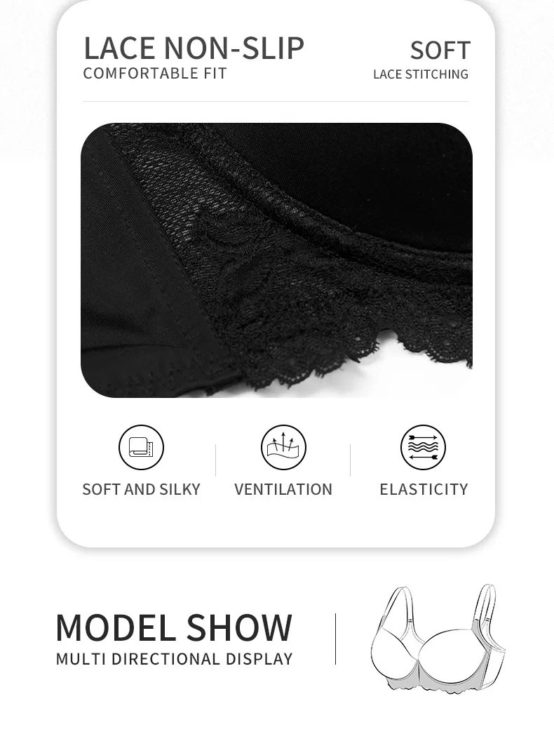 Cross-Border Large Size Bras Anti-Sagging & Breathable V2109005 Model with Steel Ring & Gathered Cups for Large Chest Wholesale