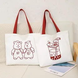 Hot Selling Cartoon Doodle Canvas Tote Bags Red Shoulder Strap Tote Handbags Women Shoulder Bags