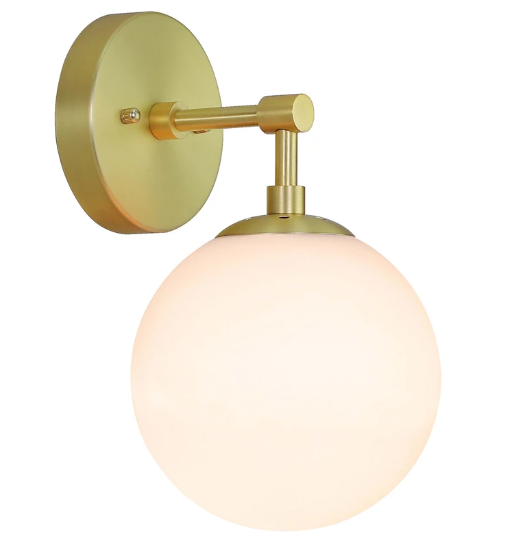 Indoor Vintage Wall Sconce Globe Glass Wall Light 1 Light Brass Bathroom Vanity Light for Bathroom & Bedroom