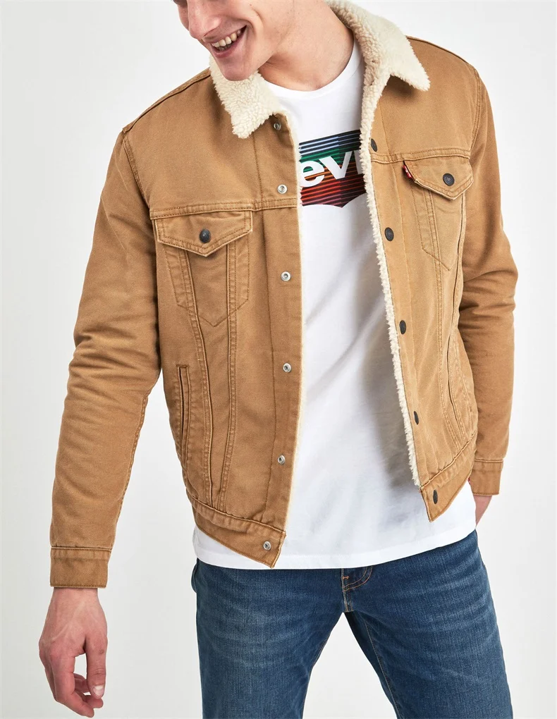 Levi's type 3 sherpa lined denim trucker jacket in tan