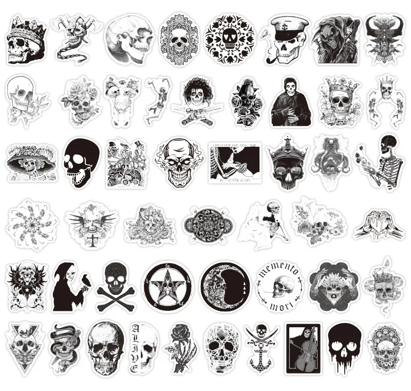 50pcs Black And White Punk Style Gothic Graffiti Decorative Stickers ...