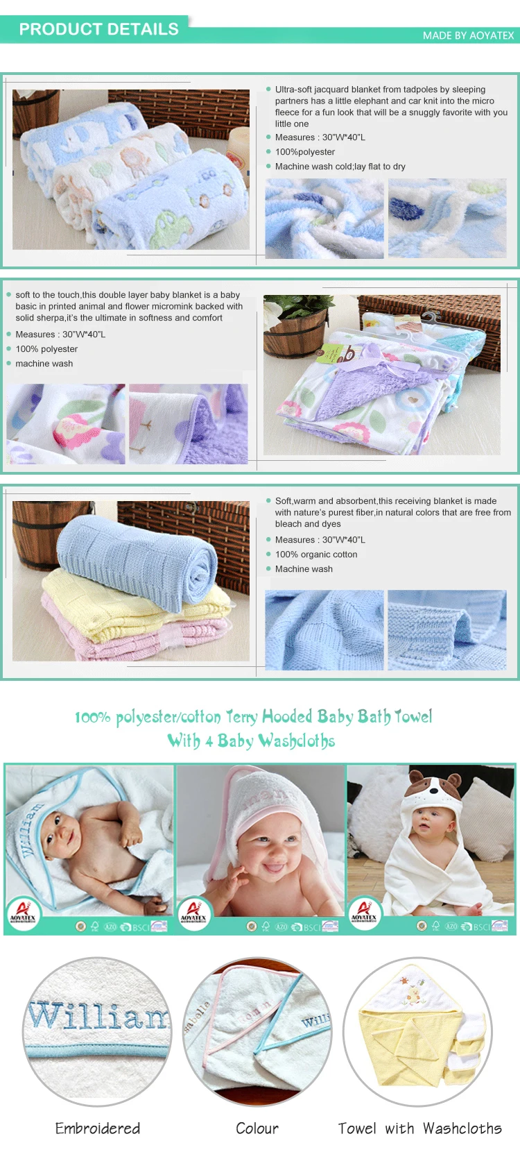 hooded bath baby infant towemicrofiber terry towel poncho 6pc bath set  hooded towel bath terry  hooded towel and washcloth manufacture