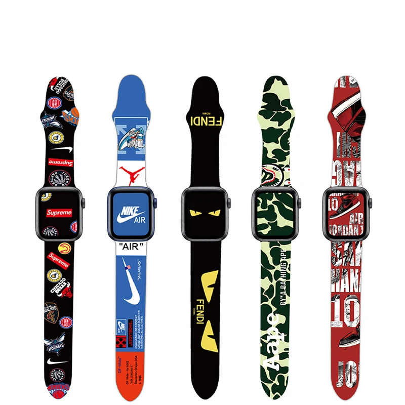 

Custom Men Sport Mouse Cartoon Character Silicone Rubber Print Apple Watch Band For Apple Watch Series 6 lWatch Strap