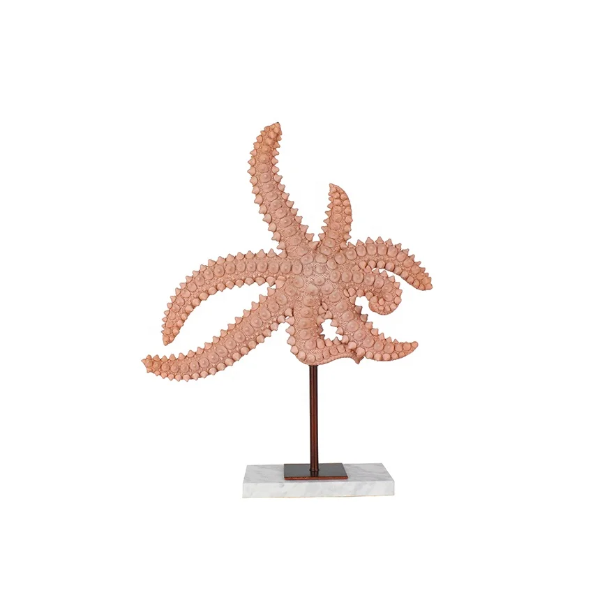 wholesale resin lifelike starfish on natural marble base table top home decor supplier