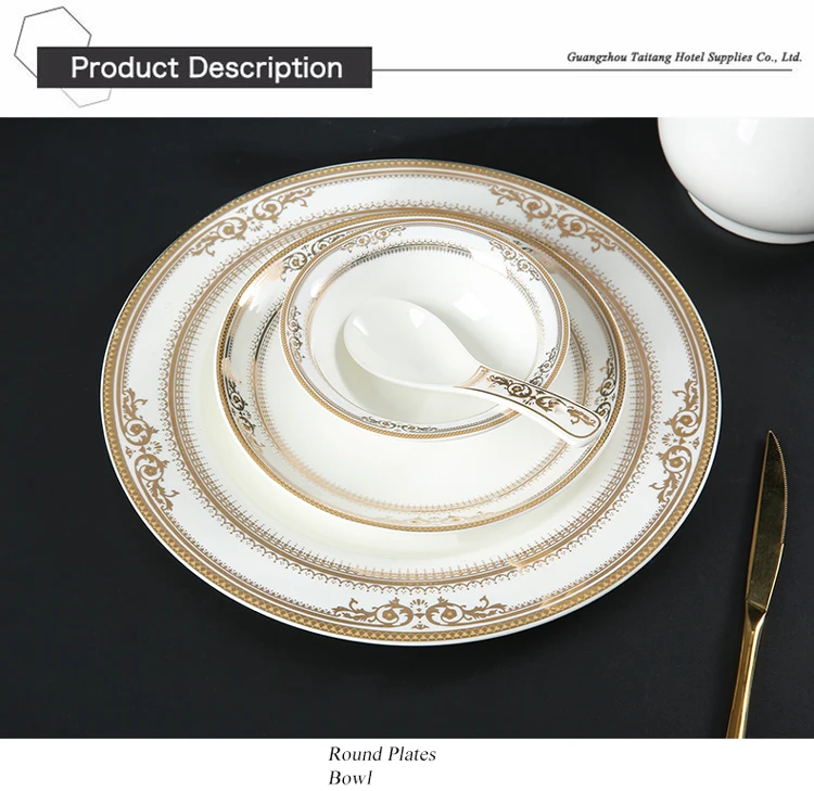 Fine Bone China Dinnerware Dinner Set With Embossed Gold Decal Dinnerware