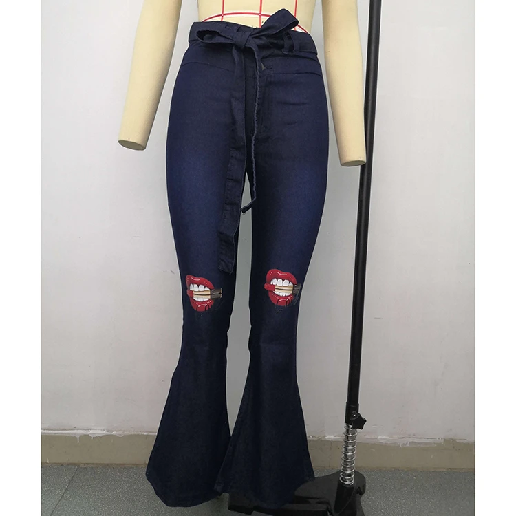 0102916 Best Seller Women Fashion Clothing High Waist Elastic Denim Pants Women Flare Jeans Pants