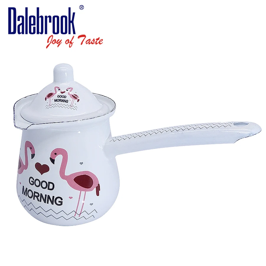 Dalebrook New Flamingo Turkish Coffee Pot  Arabic Greek Cezve Ibrik Enamel Ceramic Coffee Mug Warmer Tea Milk Pot Set