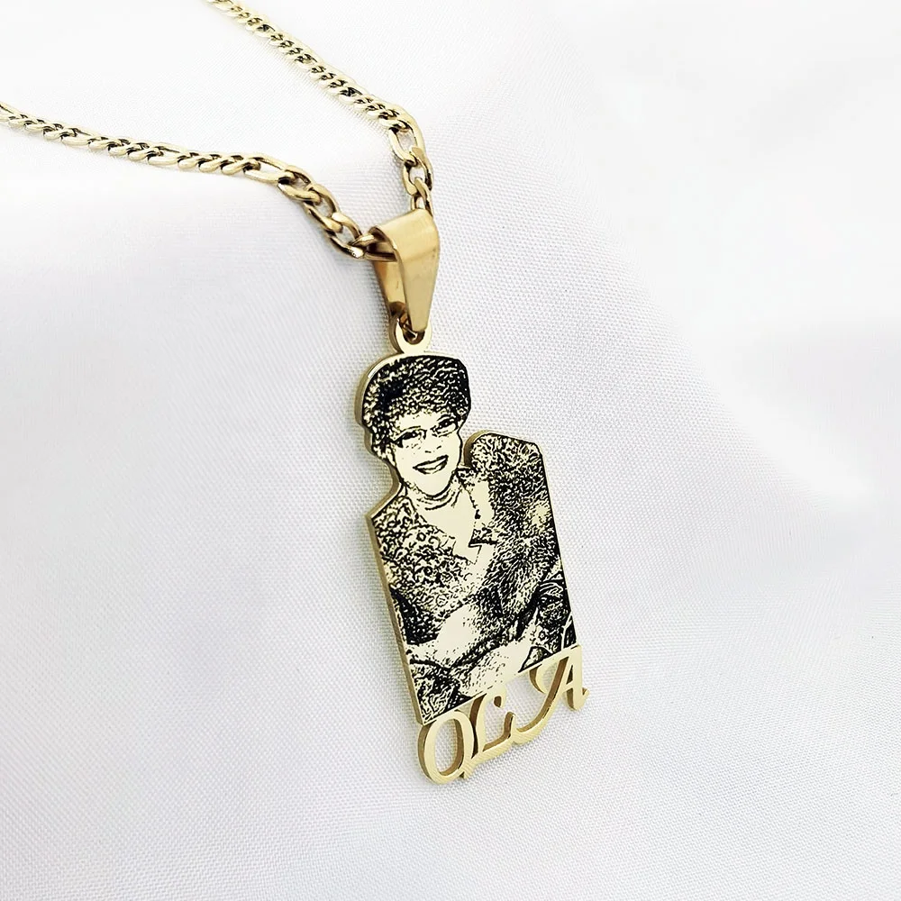 

Photo Necklace Personalized for Family Custom Name under Picture Engraved Memory Gift Character Necklaces, Silver /gold