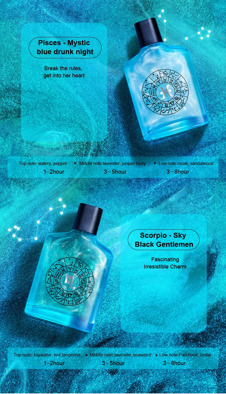 Manufacturer Wholesale Designer Firmament Star Galaxy  Qiucksand Gold 12 Constellation Mens Perfume