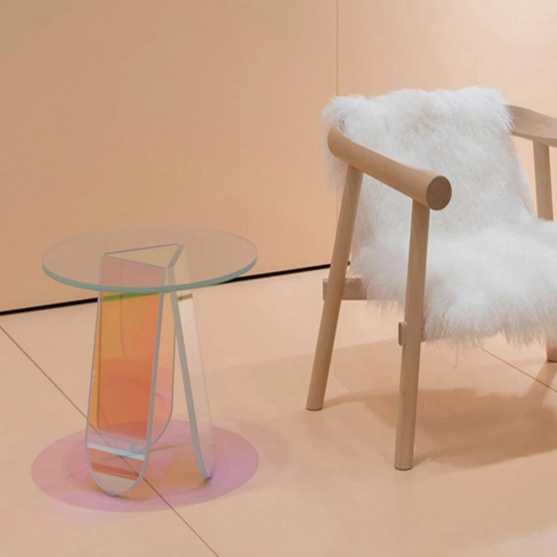 定制现代彩色亚克力端桌透明彩虹圆形侧桌重彩虹色桌出售