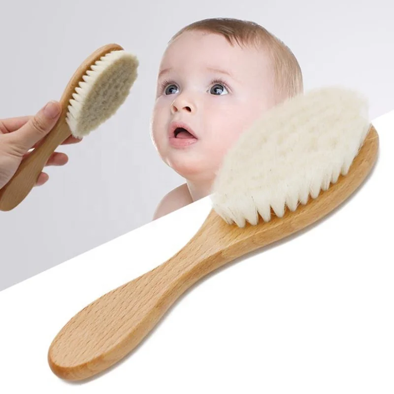 Natural Goat Hair Baby Brush Beech Wood Baby Hair Brush And Comb Set