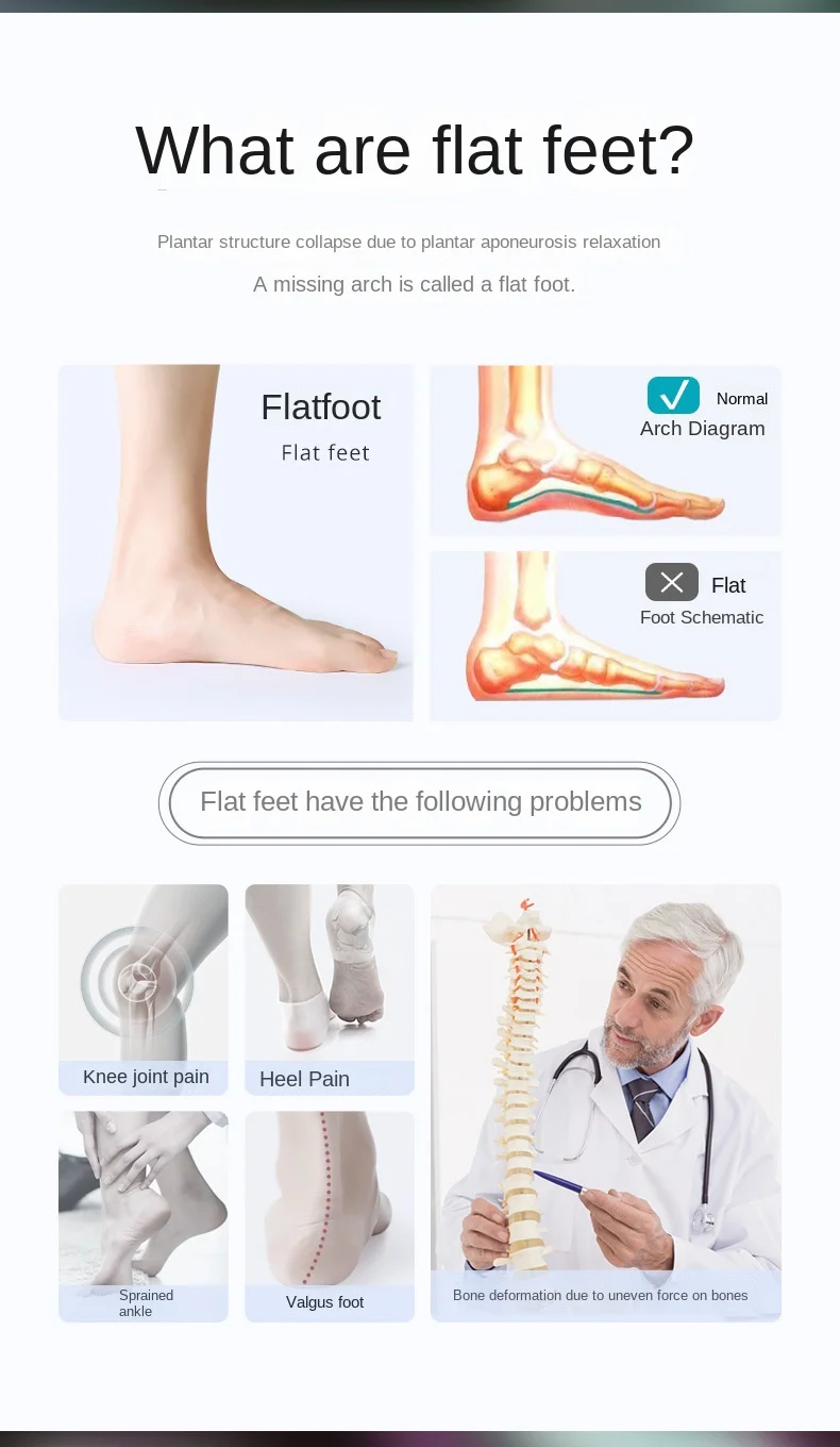 Cork Flat Foot Correction Insoles for Men and Women Shock Absorbing Foot Arch Support Orthopedic Orthotic Made of EVA Material
