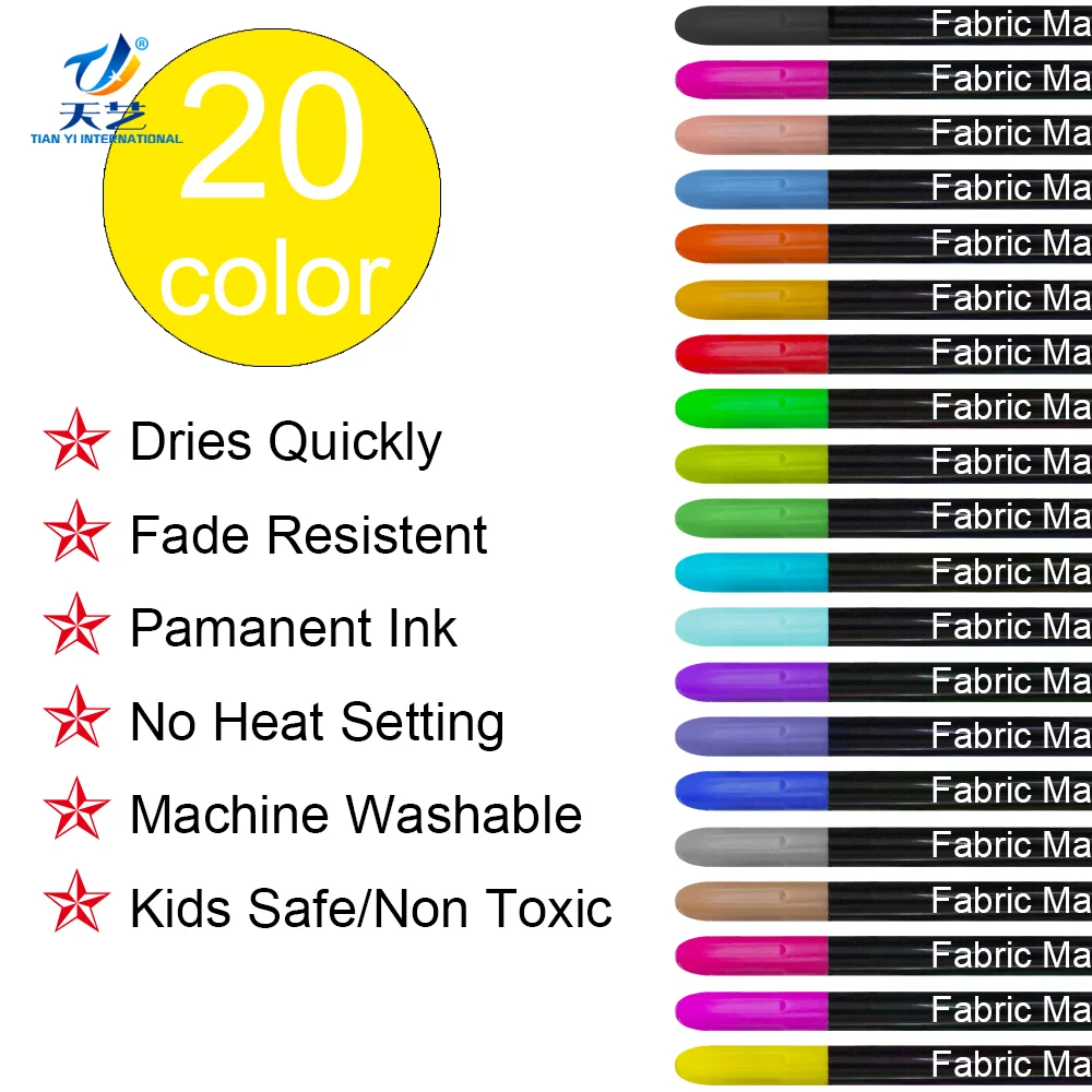 Professional Customized Fabric Marker 20 Colors 1mm Writing Width