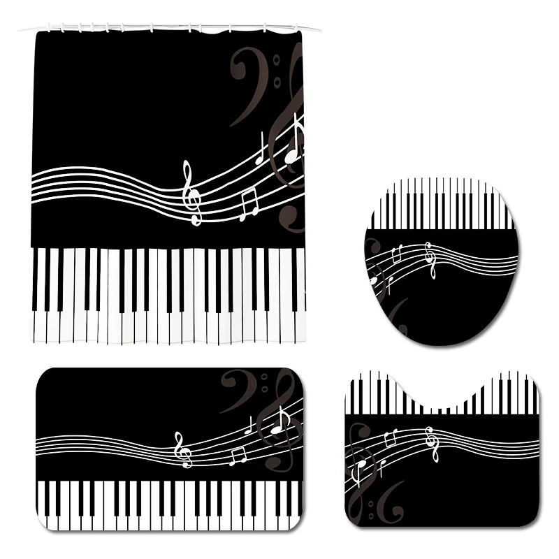 Piano printed Toilet Pad Cover Bath Mat Shower Curtain Set for Bathroom Decoration