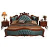 New Chinese solid wood carved high-end atmospheric luxury leather bed first layer leather soft bedroom set combination furniture
