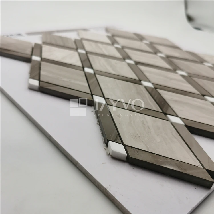 China Art Design 300*280MM Polish Wooden Grain Diamond Natural Stone Mosaic Wood Mosaic Tile