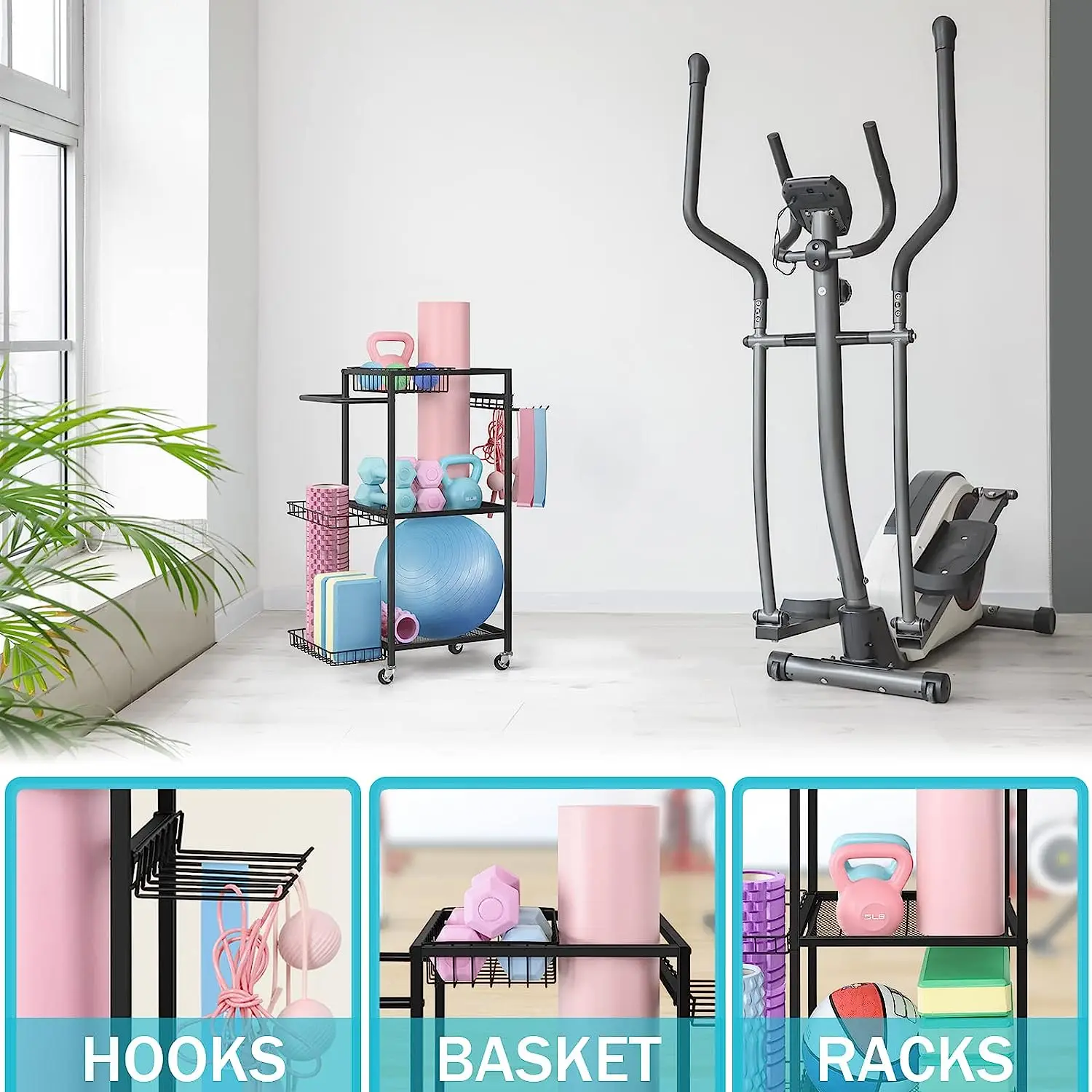 3 Tier Home Gym Workout Equipment Storage Rack Storage Weights Dumbbell ...