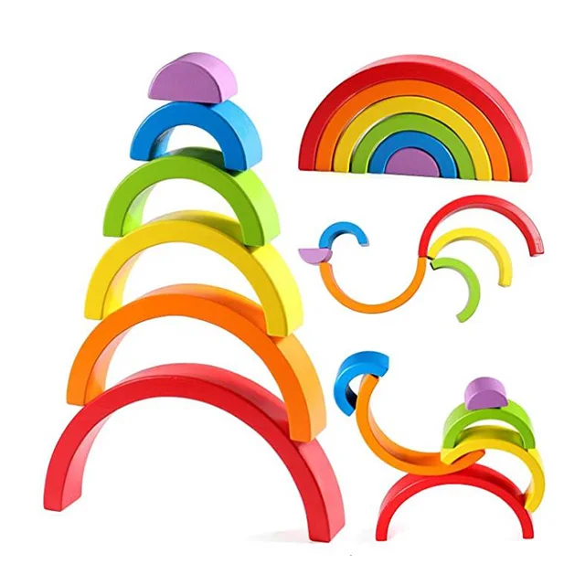 wooden rainbow stacking toy color sorting toys large stacker