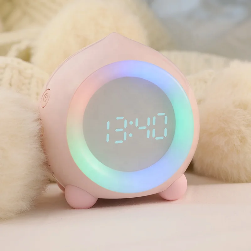 custom logo silicone pink manufacturer led soft children sleep trainer alarm touch night light clock baby kids