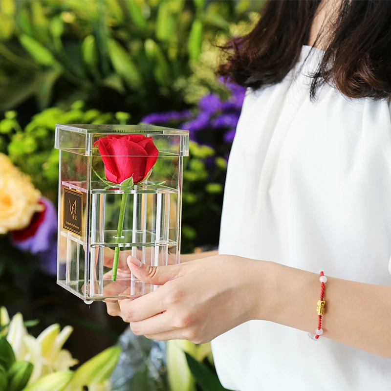 Wholesale Cajas Flores Acrilico Flower Gift Box Lid Clear Plexiglass