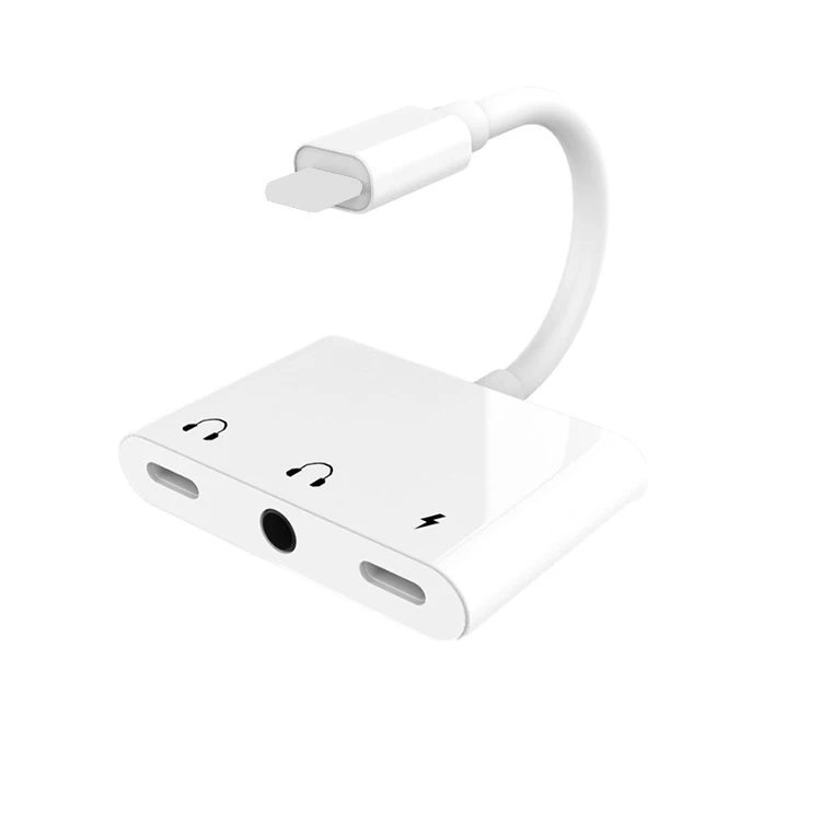 

3 in 1 dual 3.5mm adapter charging and listening aux audio adapter for 6/7/8/X/11/11 pro max, White
