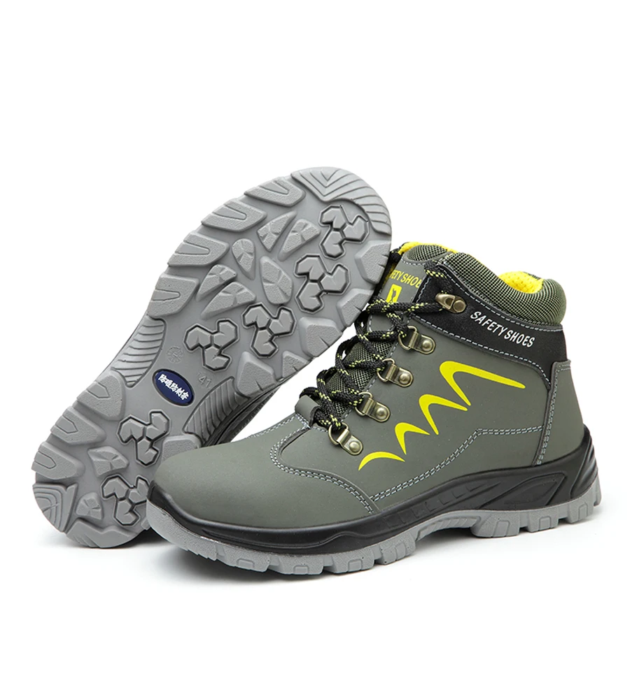 

waterproof microfiber anti-slip anti-puncture construction work shoes hiking men safety shoes, Green,black