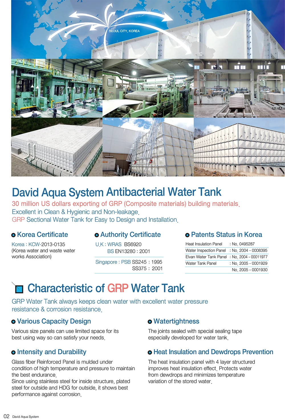 South Korea David Aqua System Grp Panel Standardized Non Leakage Water Tank Buy Grp Panel Reservoir Tank Made In Korea Water Storage Tank Made In Korea Smc Tank Panel Tank Frp Tank Made