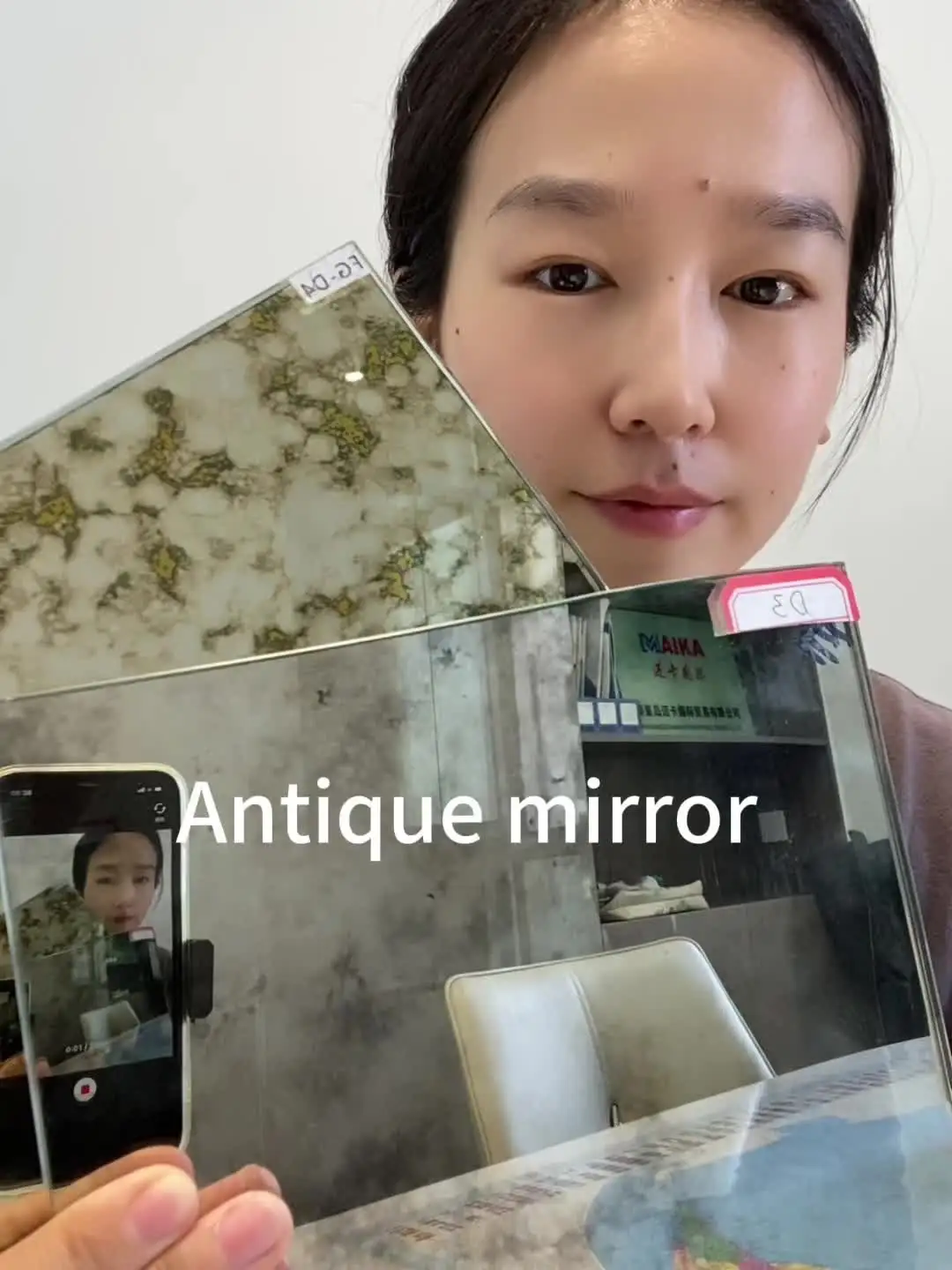 Vintage French Antique Mirror Glass with Pattern Antique Large